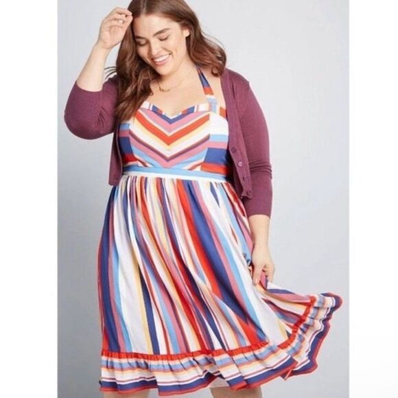 MODCLOTH Frequently Piquant Colorful Striped Halter Dress - Picture 10 of 10